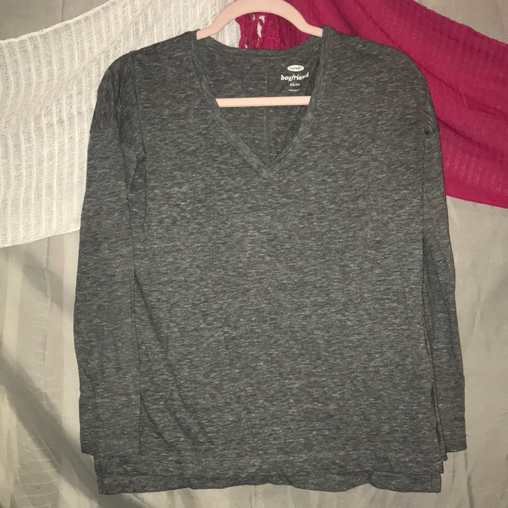 Gray V-Neck Boyfriend Long Sleeve
